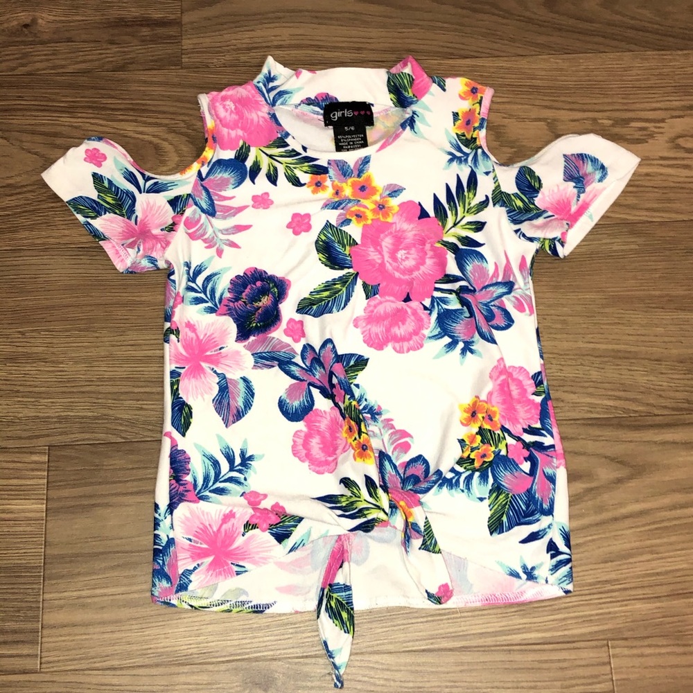 Girls Floral Cold Shoulder Top Size 5/6